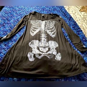 Teenage Runaway / Hot Topic Skeleton Print Skater Dress, Long Sleeve | XL